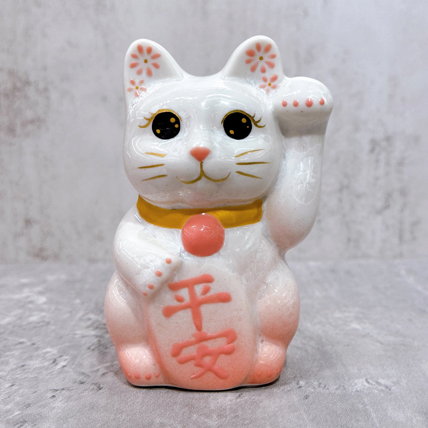日本清水燒招財貓 花結晶 桃白 平安 左 特小