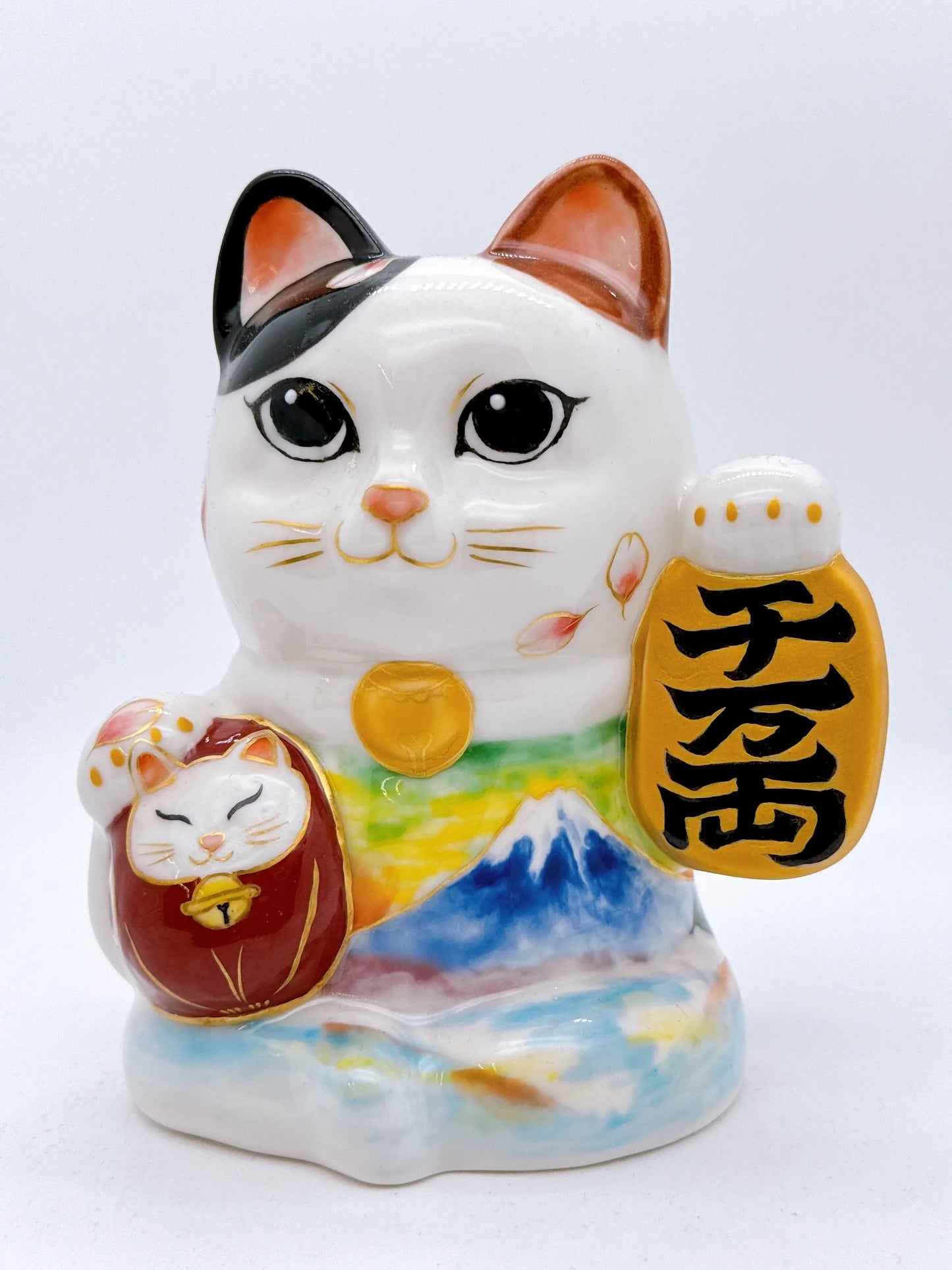 日本清水燒招財貓 達摩 色繪 富士 千万両