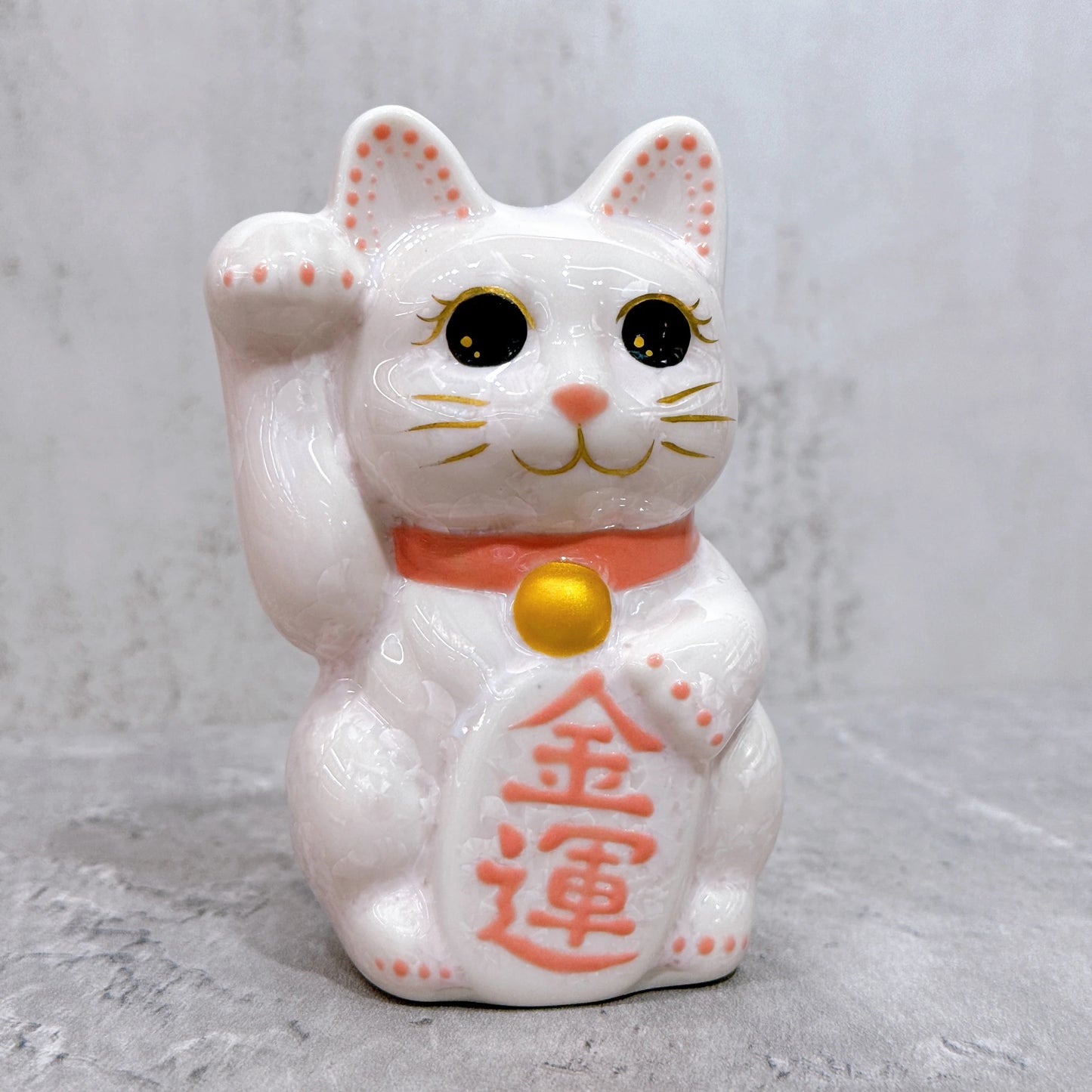 日本清水燒招財貓 花結晶 桃 金運 右 特小