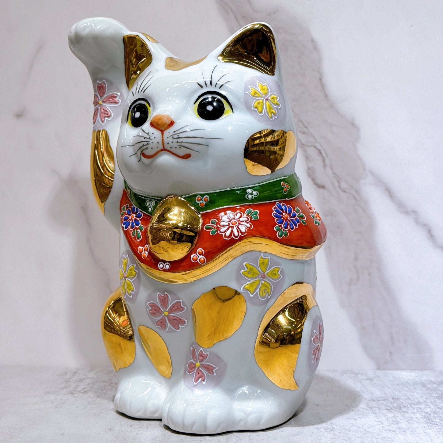 日本九谷燒招財貓 金櫻盛 8號