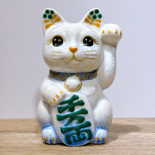 日本清水燒招財貓 花結晶 青白 千万両 左
