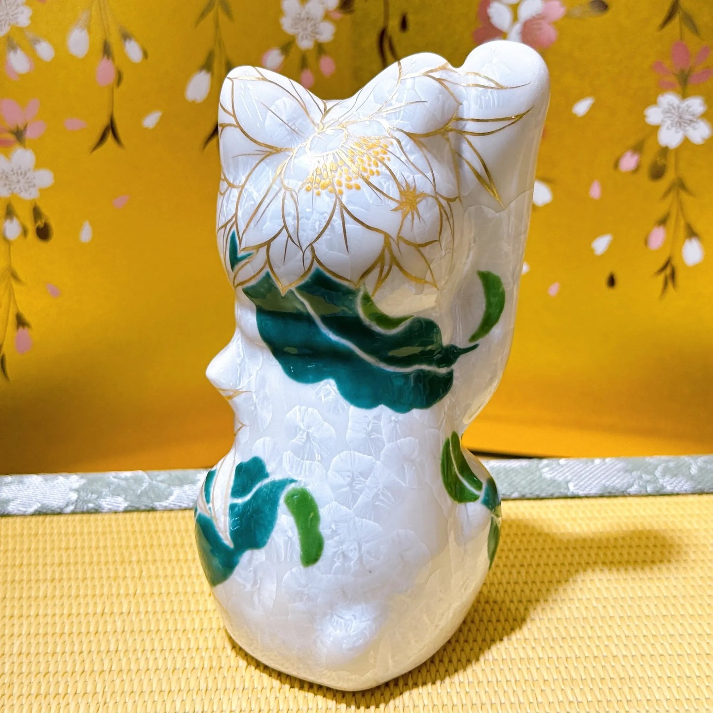 日本清水燒招財貓 花結晶 白 美人