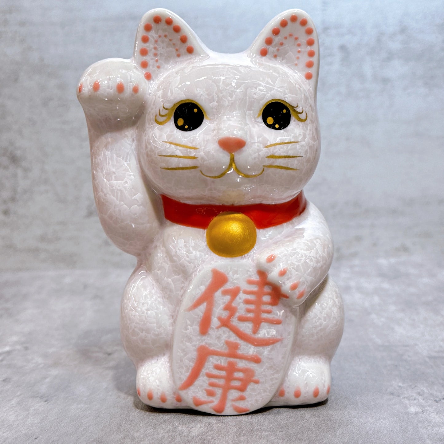 日本清水燒招財貓 花結晶 粉 健康 右