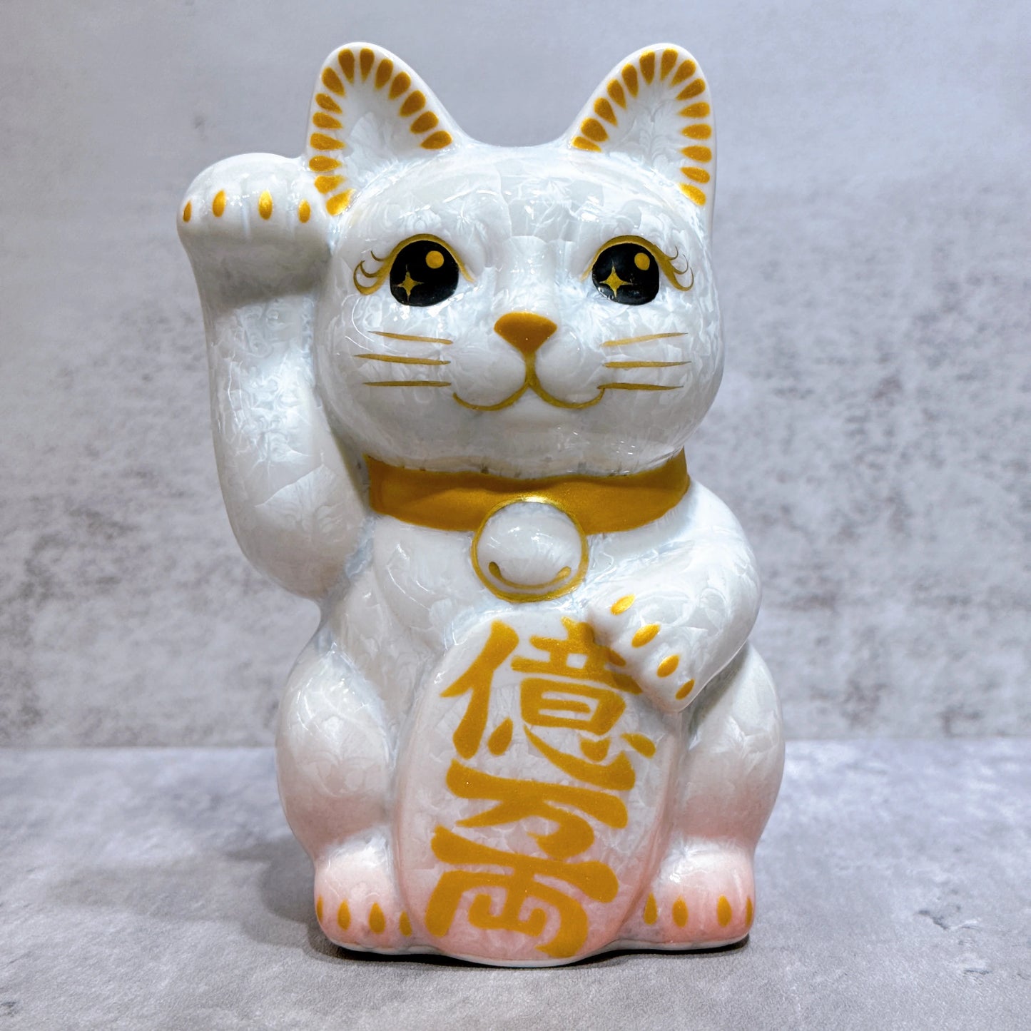 日本清水燒招財貓 花結晶 桃白 億万両 右