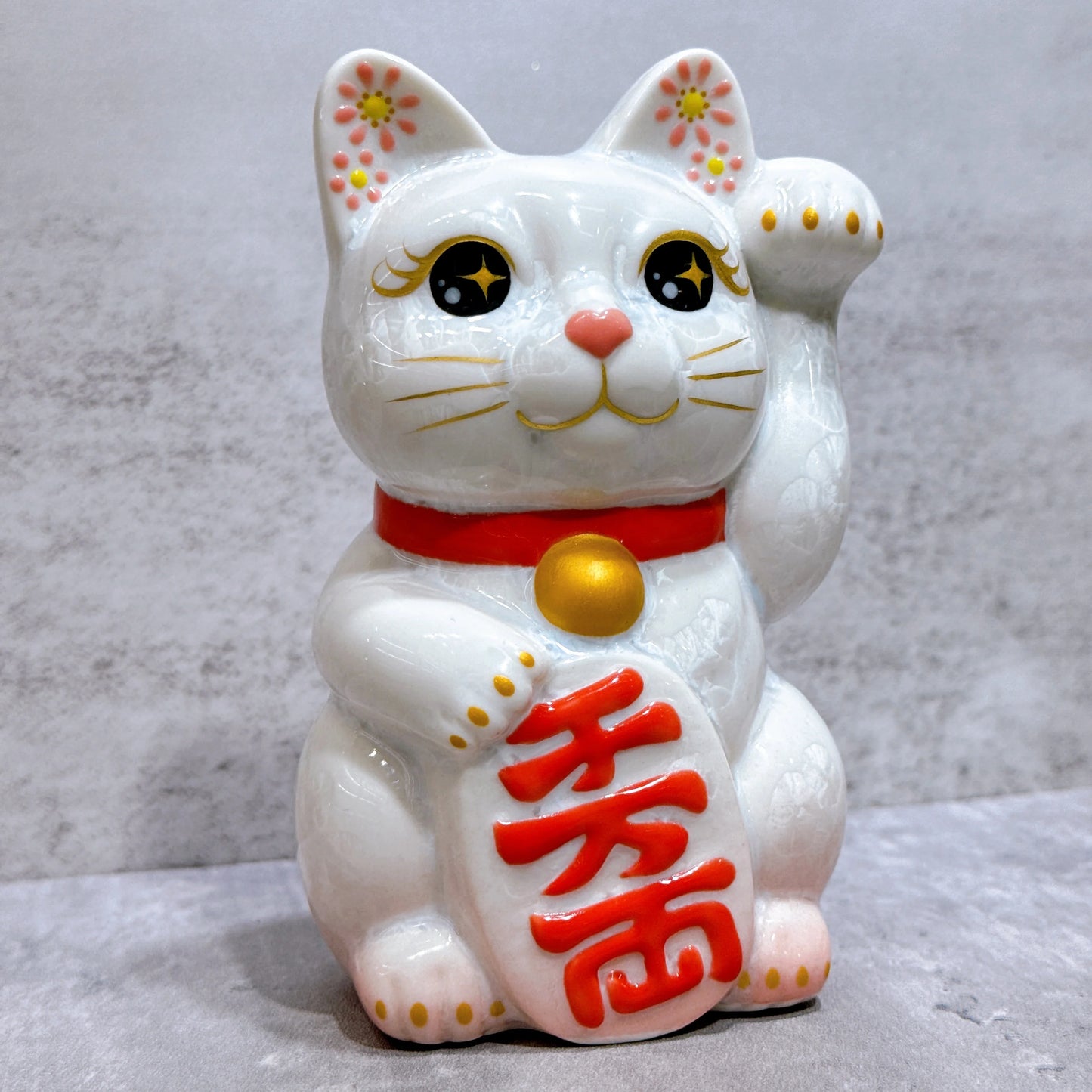 日本清水燒招財貓 花結晶 桃白 千万両 左