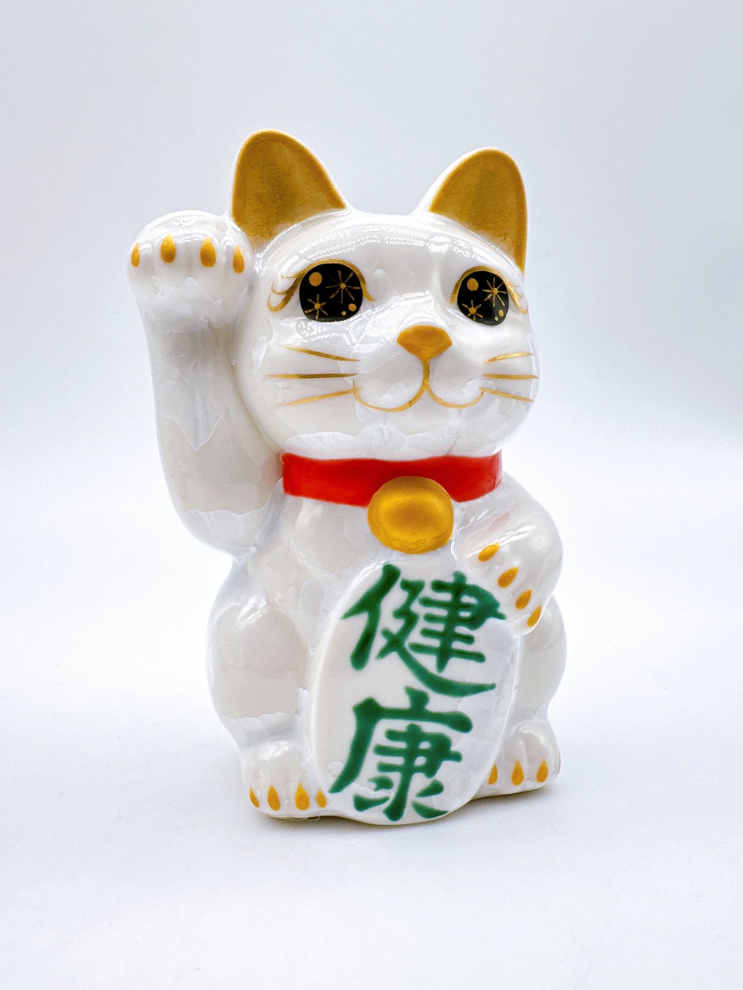 日本清水燒招財貓 花結晶 白 健康 右