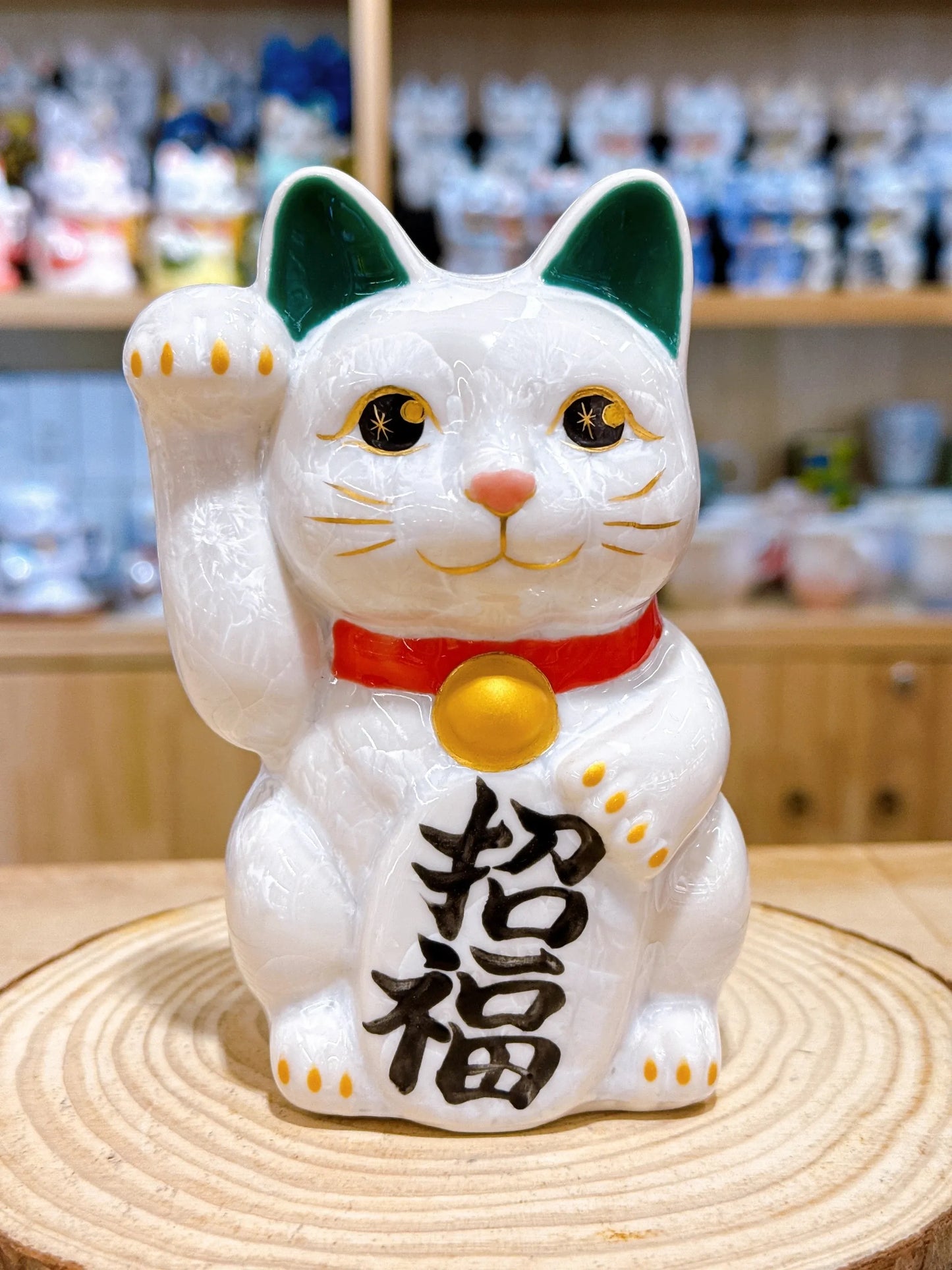 日本清水燒招財貓 花結晶 白 招福