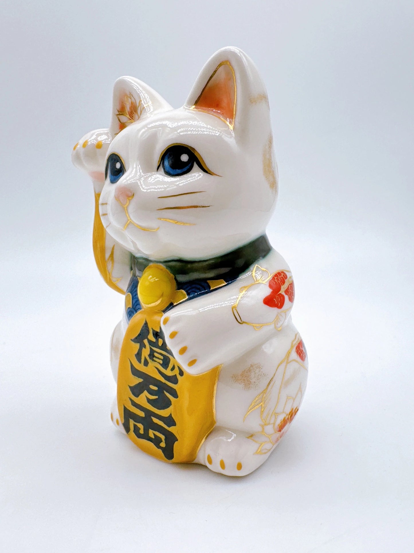 日本清水燒招財貓 色繪 鯉 億万両