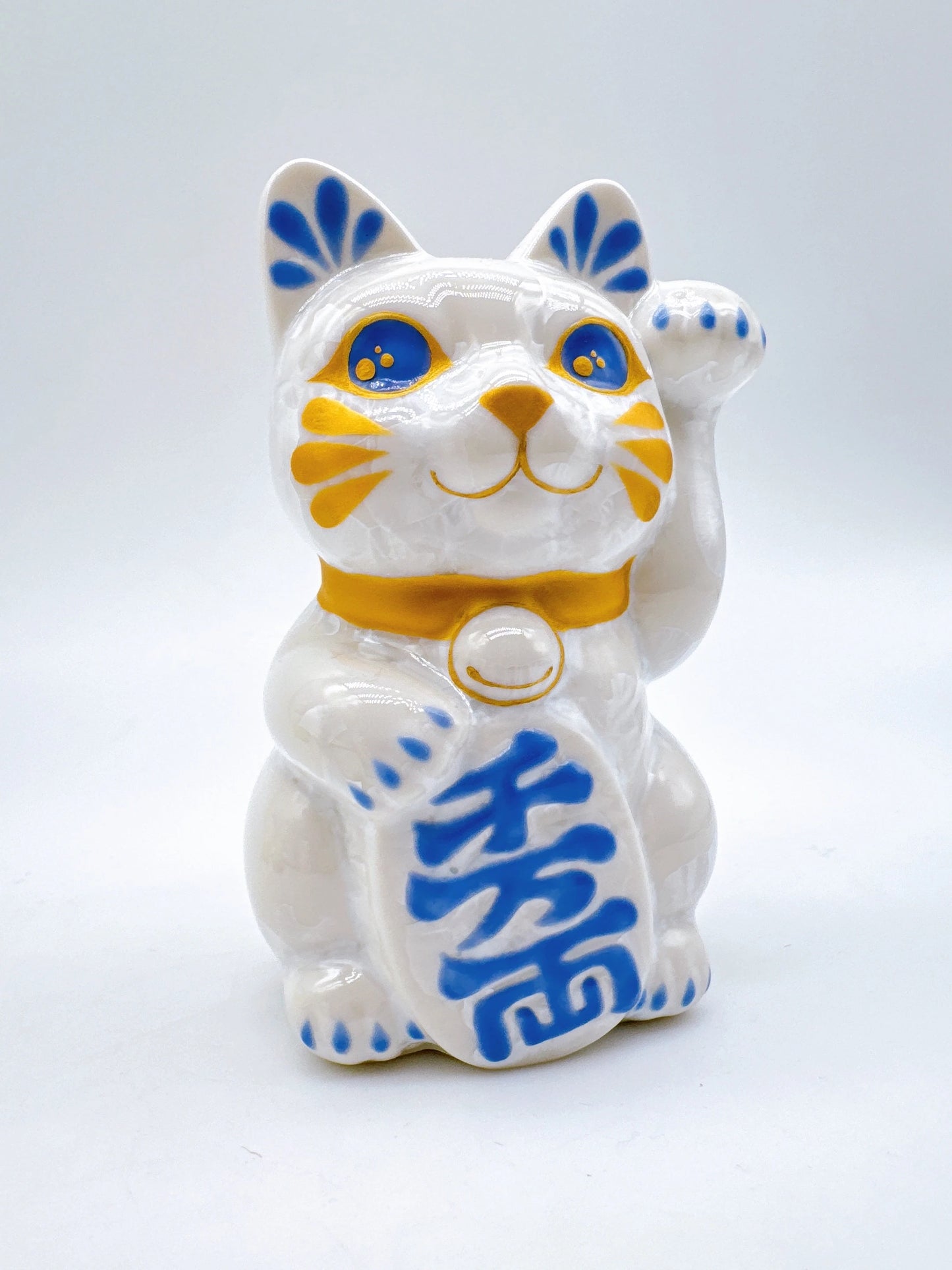 日本清水燒招財貓 花結晶 白 千万両 左