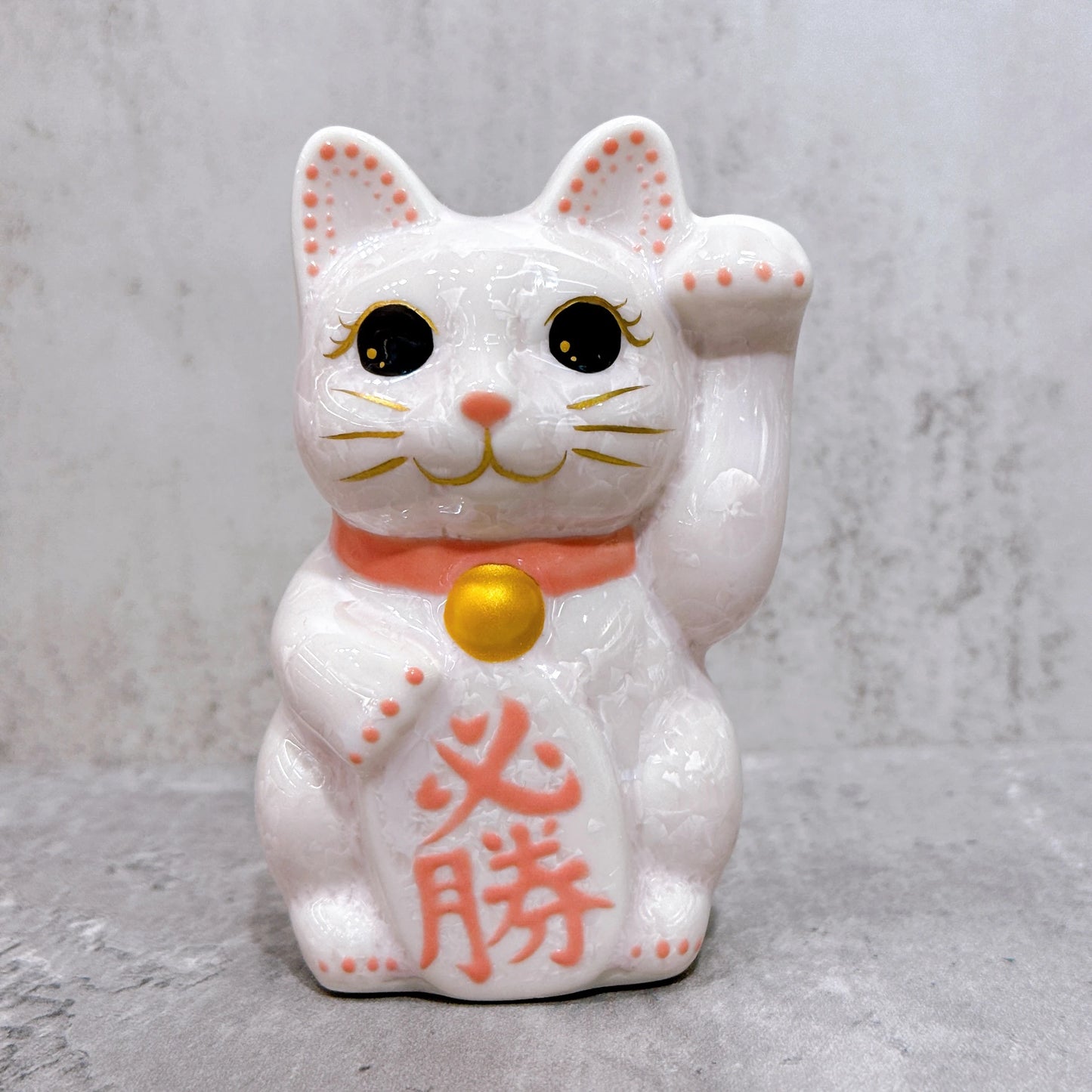 日本清水燒招財貓 花結晶 桃 必勝 左 特小