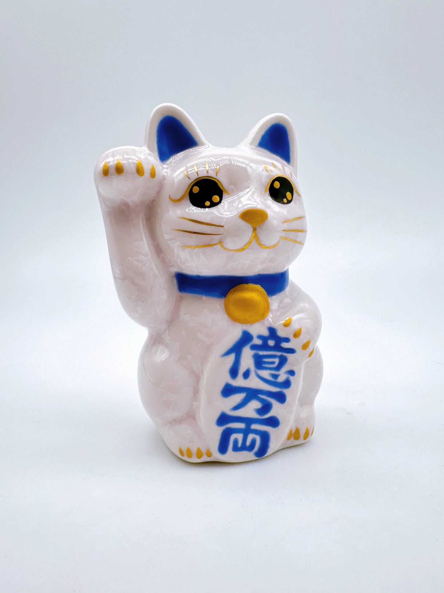 日本清水燒招財貓 花結晶 桃 億万両 右 特小