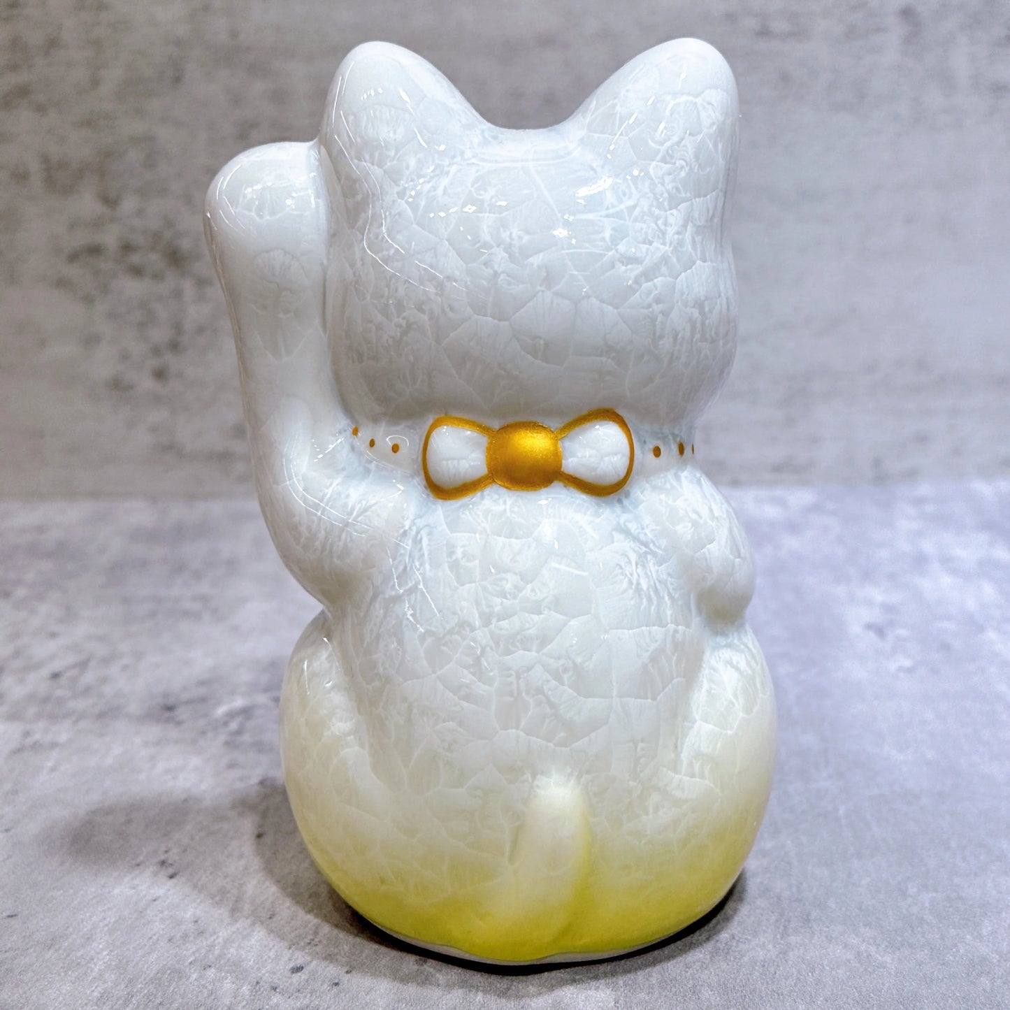 日本清水燒招財貓 花結晶 黃白 千万両 左