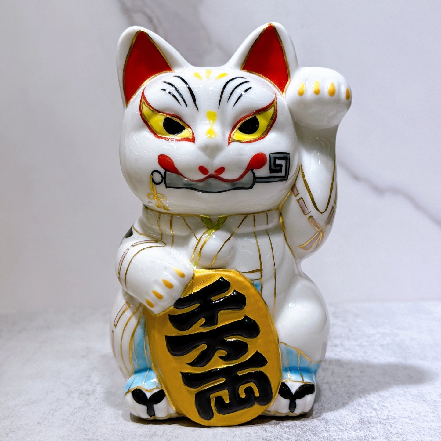日本清水烧招财猫 白狐鸟居图