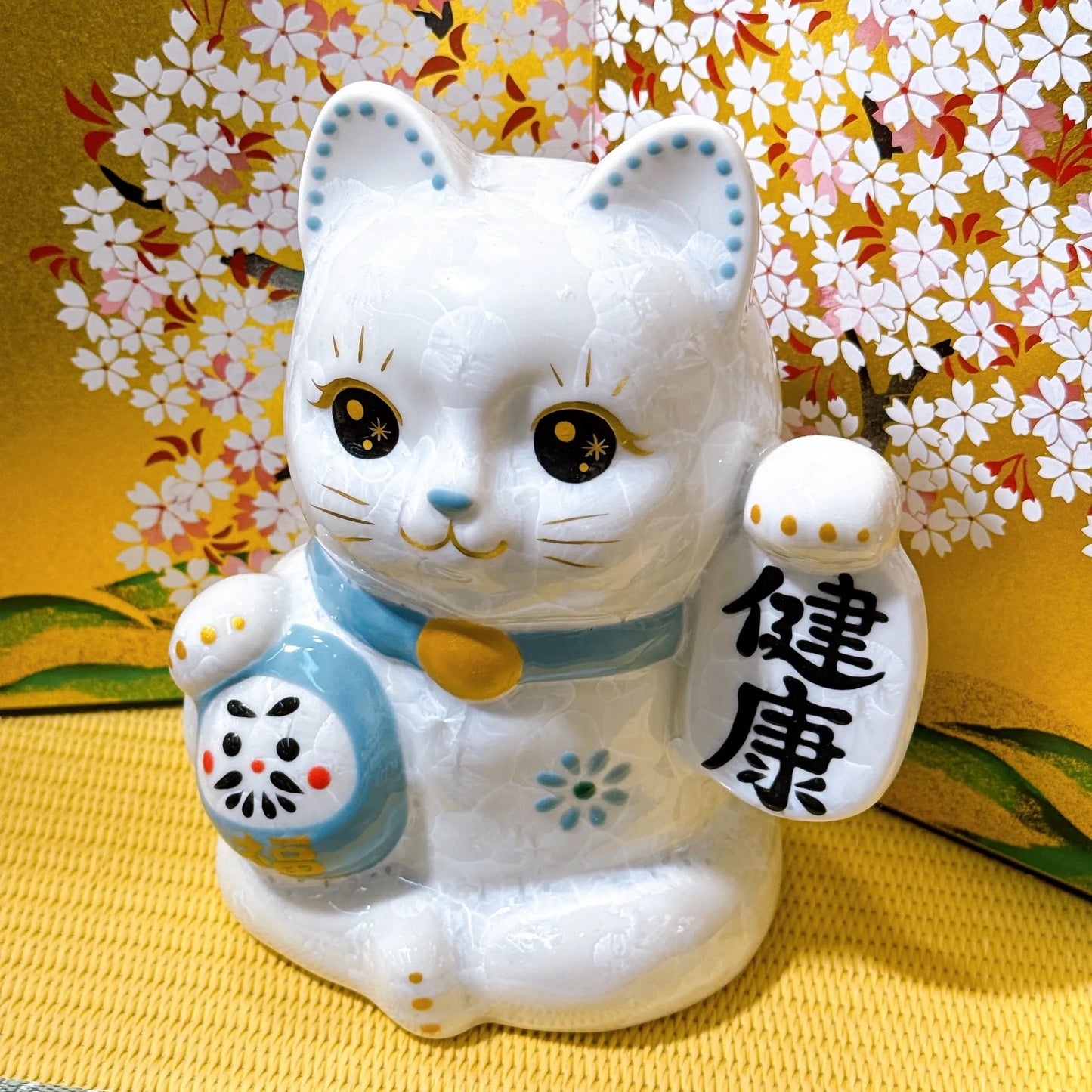 日本清水燒招財貓 達摩 花結晶 藤 健康
