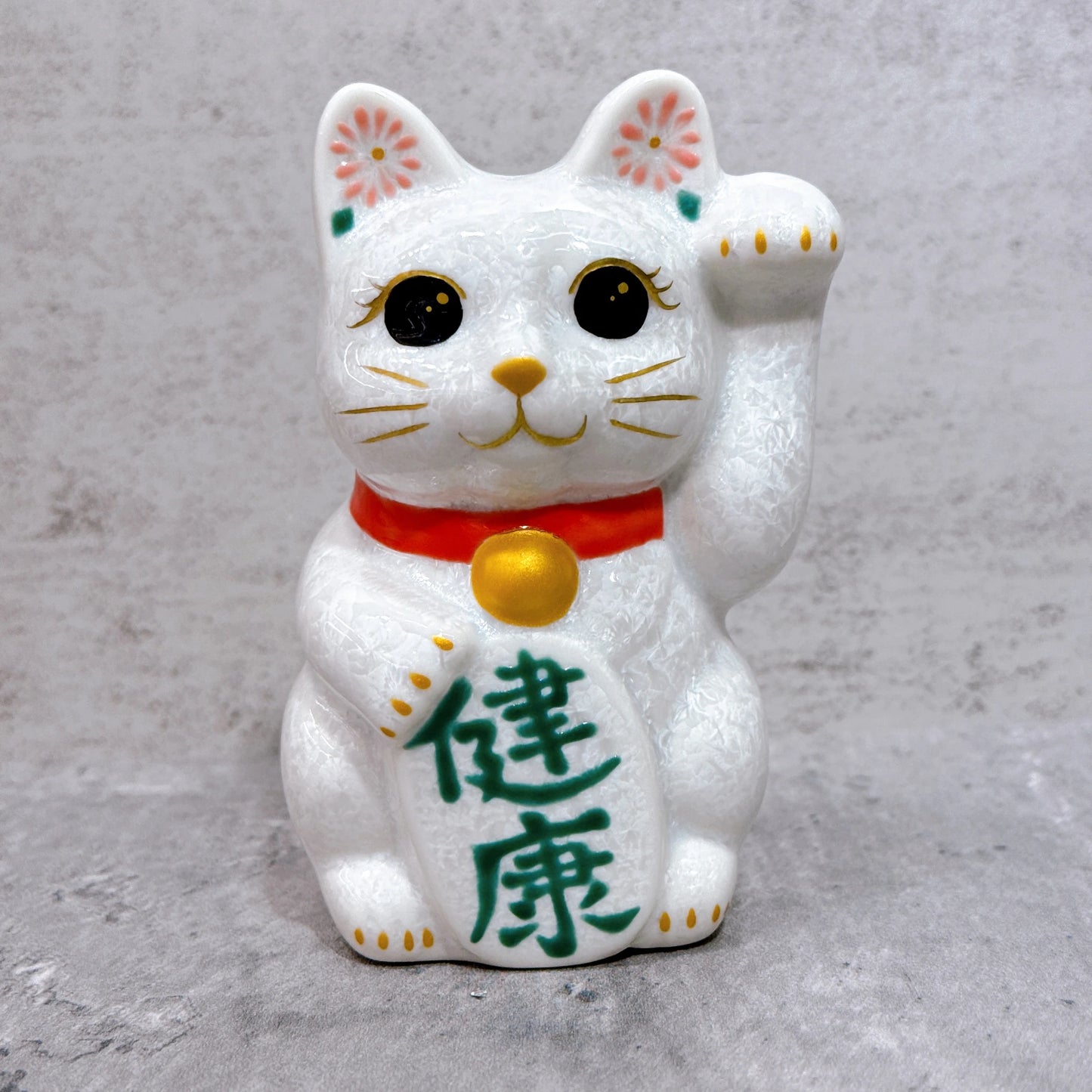 日本清水燒招財貓 花結晶 白 健康 左 特小