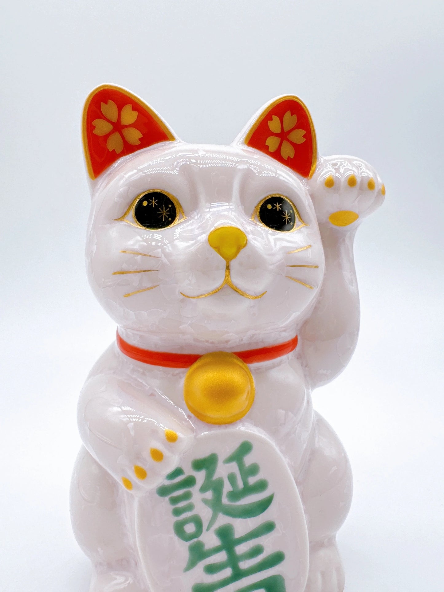 日本清水烧招财猫 花结晶 桃樱 生日
