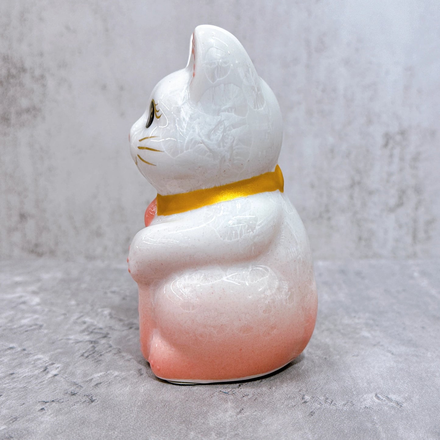日本清水燒招財貓 花結晶 桃白 金運 右 特小