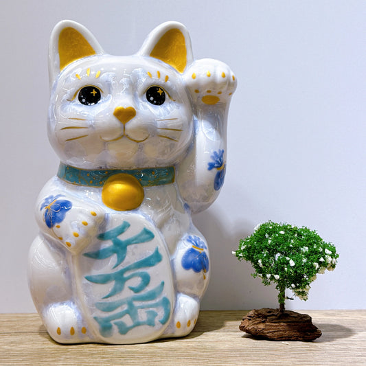 日本清水燒招財貓 花結晶 藤 千万両 特大 左