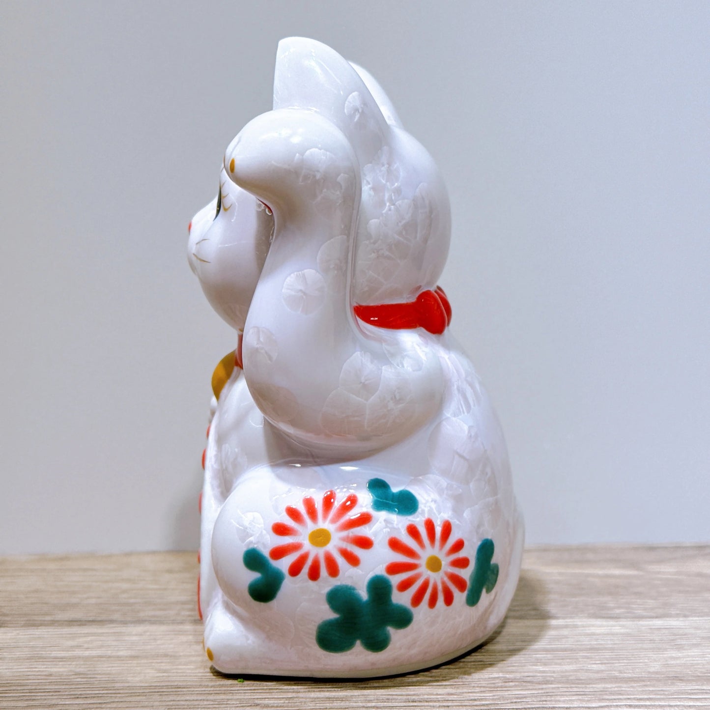 日本清水燒招財貓 花結晶 桃 体花 千万両 左