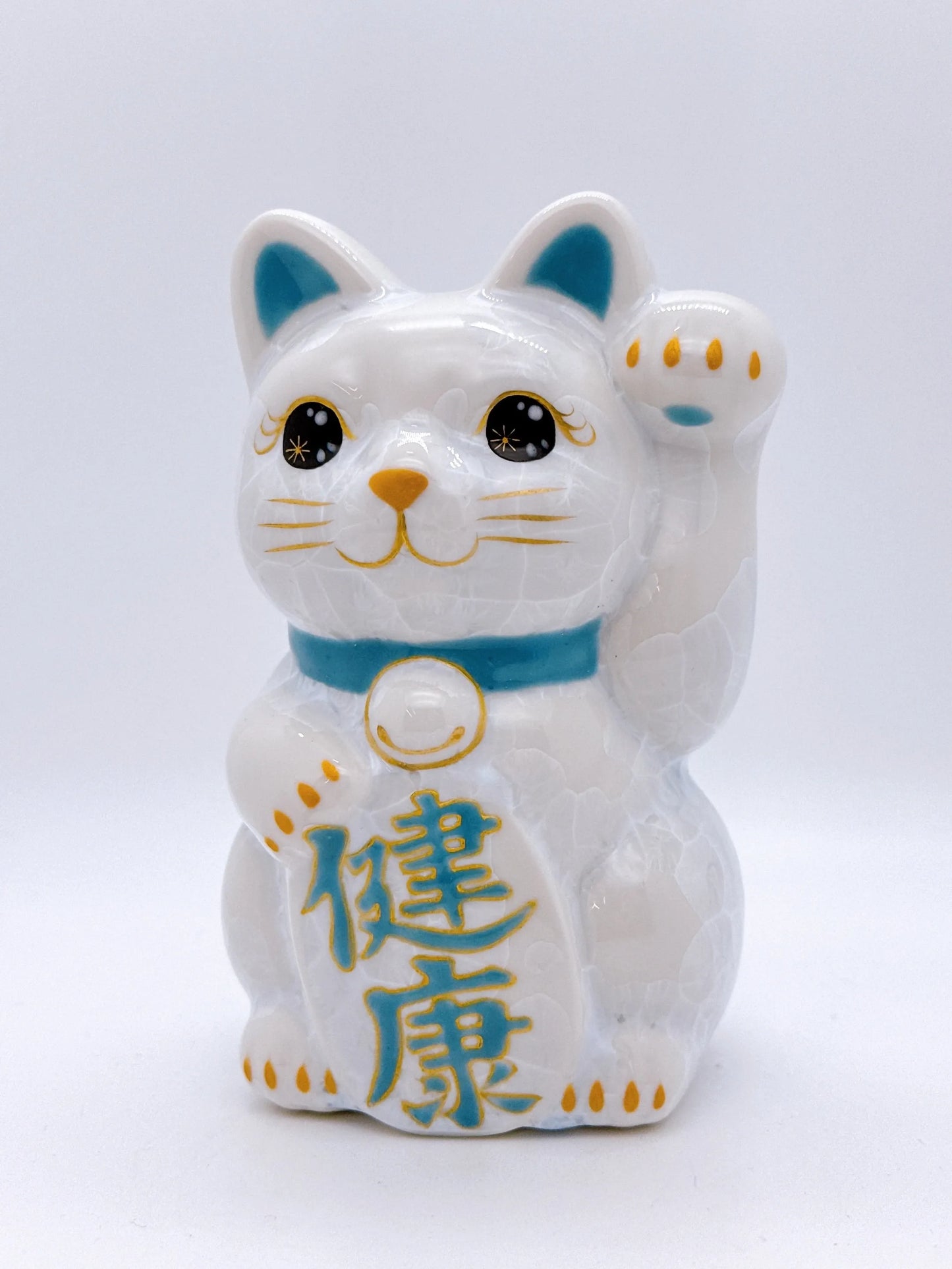 日本清水烧招财猫 花结晶 白色 健康 左