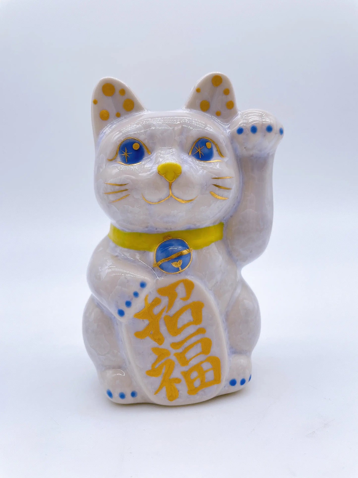 日本清水烧招财猫 花结晶 藤 亿万两