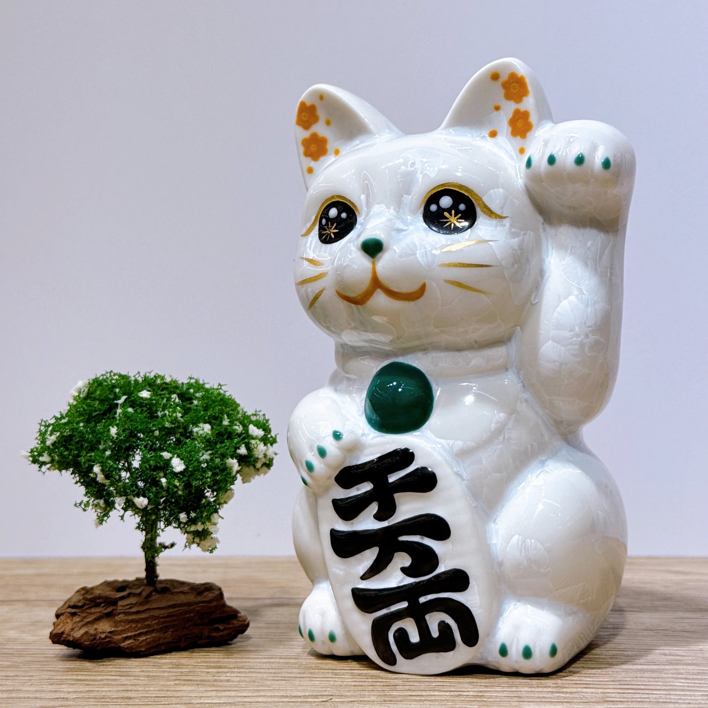 日本清水燒招財貓 花結晶 白 千万両 左