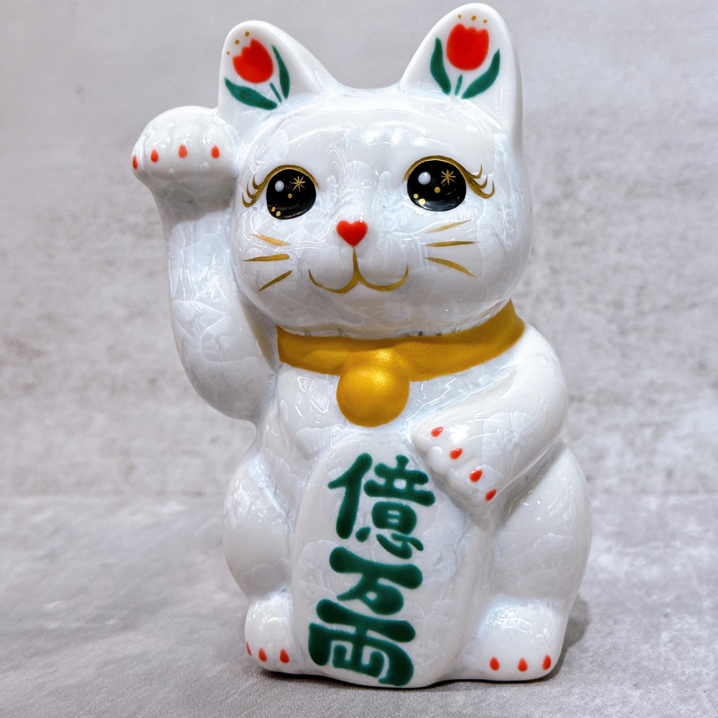 日本清水燒招財貓 花結晶 白 億萬両 右