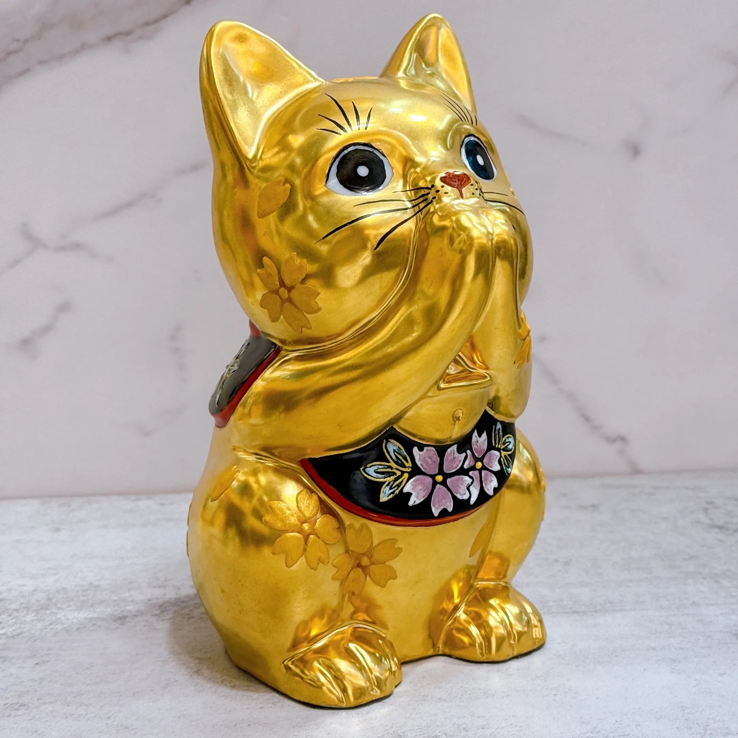 日本九谷烧招财猫 祈愿 樱盛黄金 7号