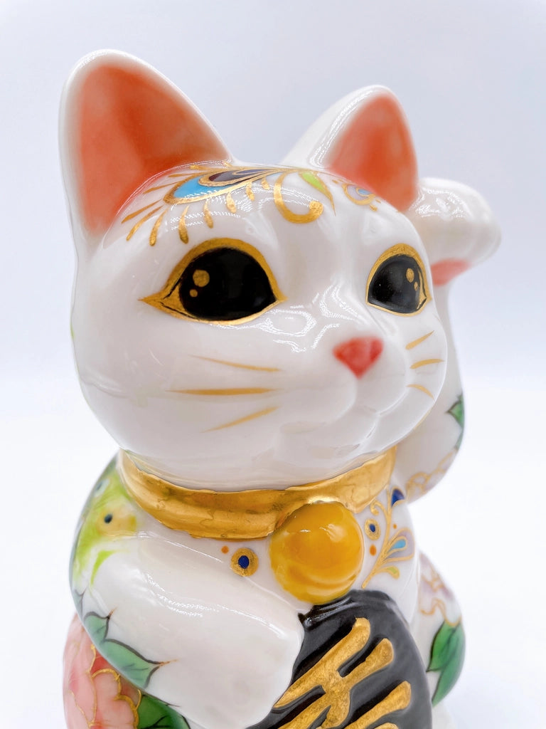 日本清水烧招财猫孔雀牡丹图