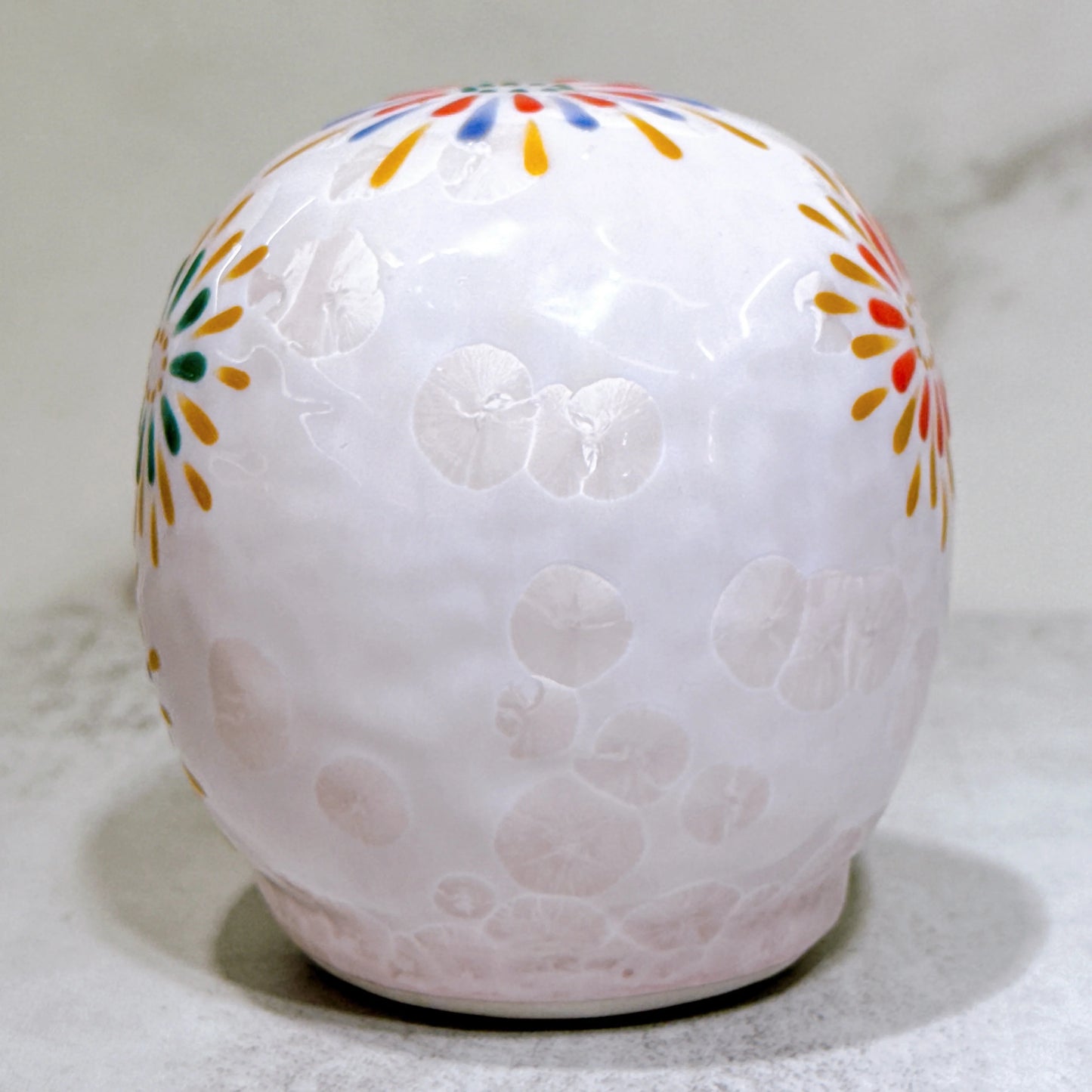 日本清水燒達摩 花結晶 桃 花火 小號