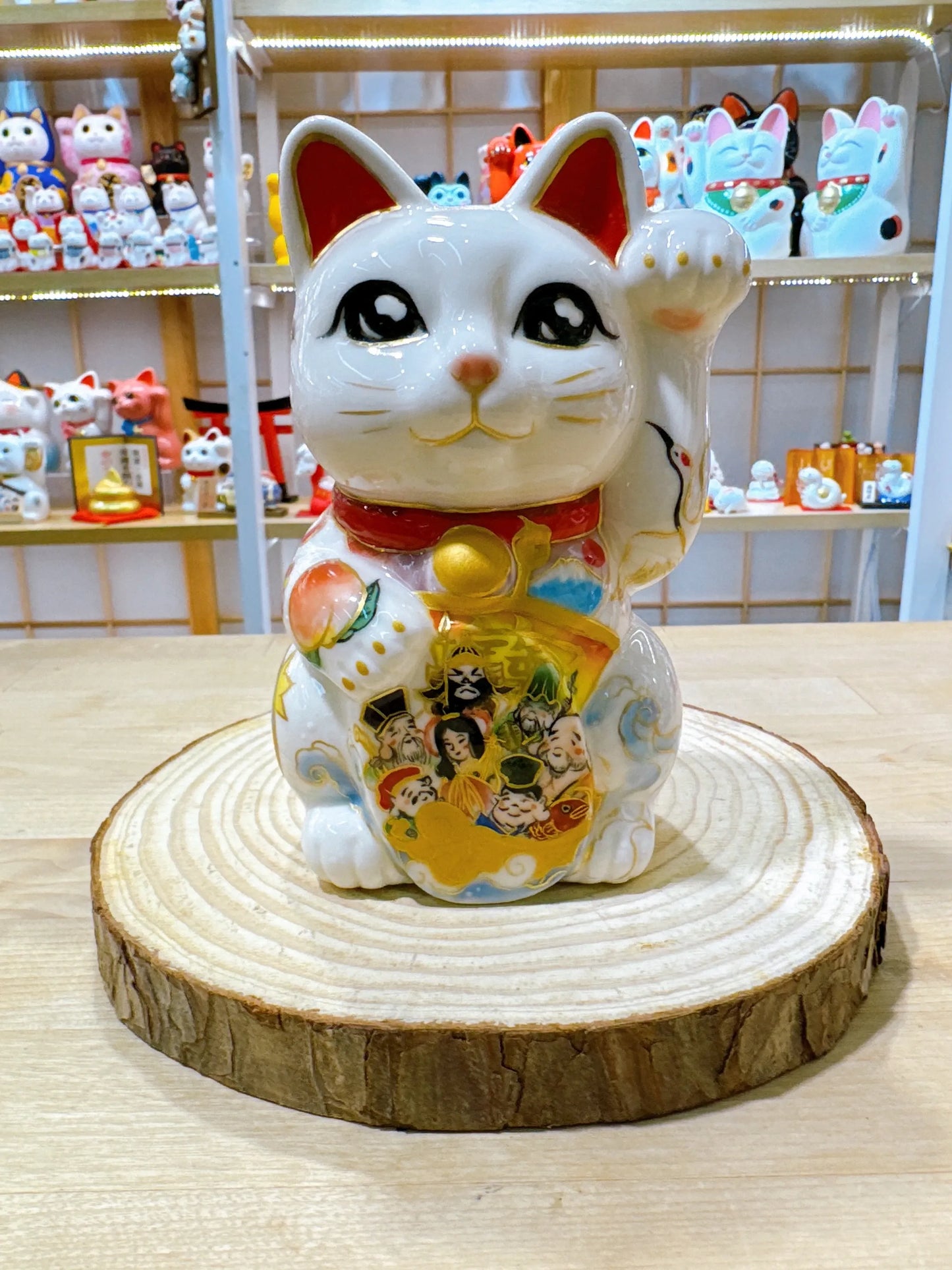 日本清水燒招財貓 白地 七福神