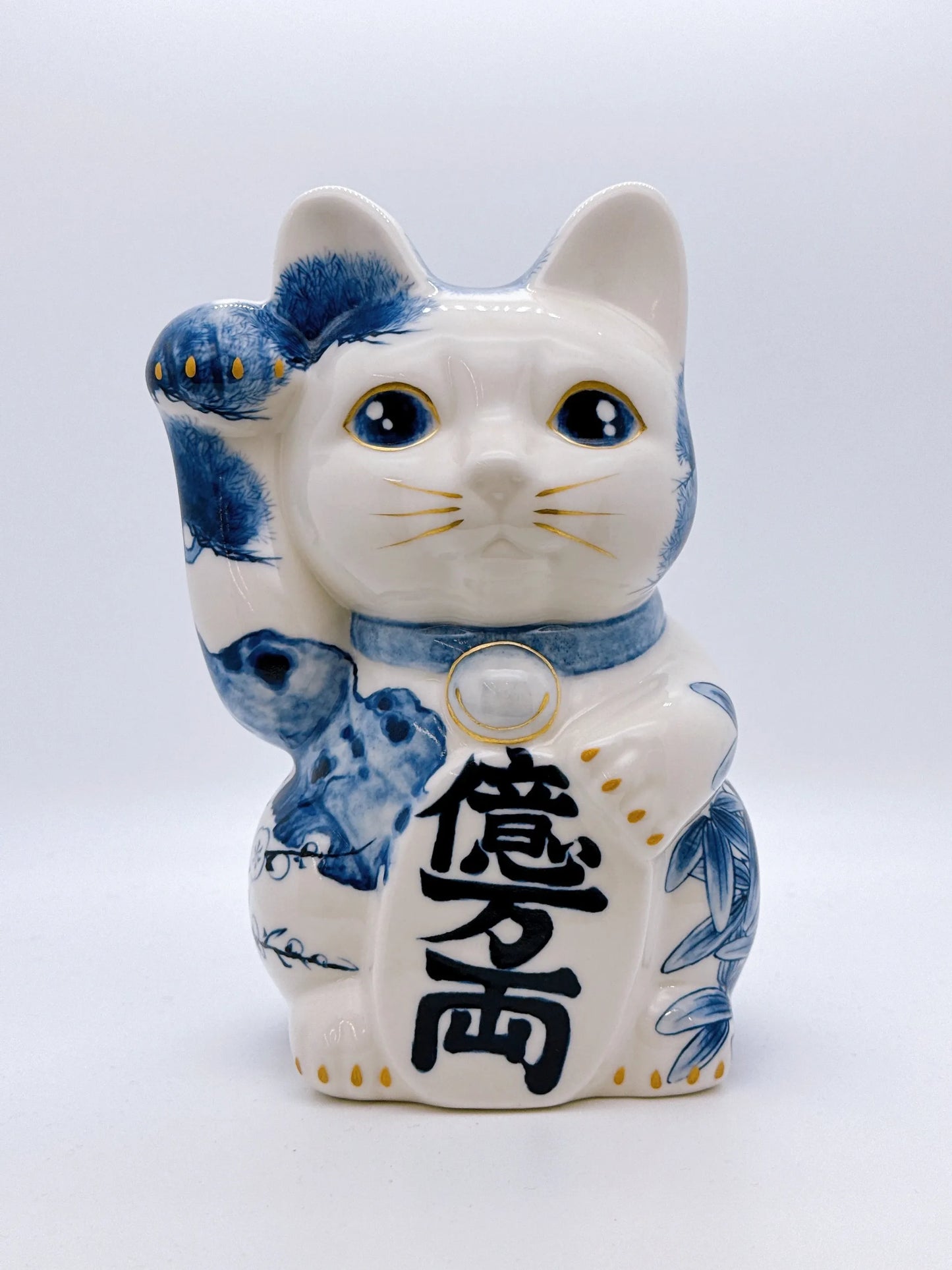 日本清水烧招财猫 染付 伊藤若冲 虎 特大
