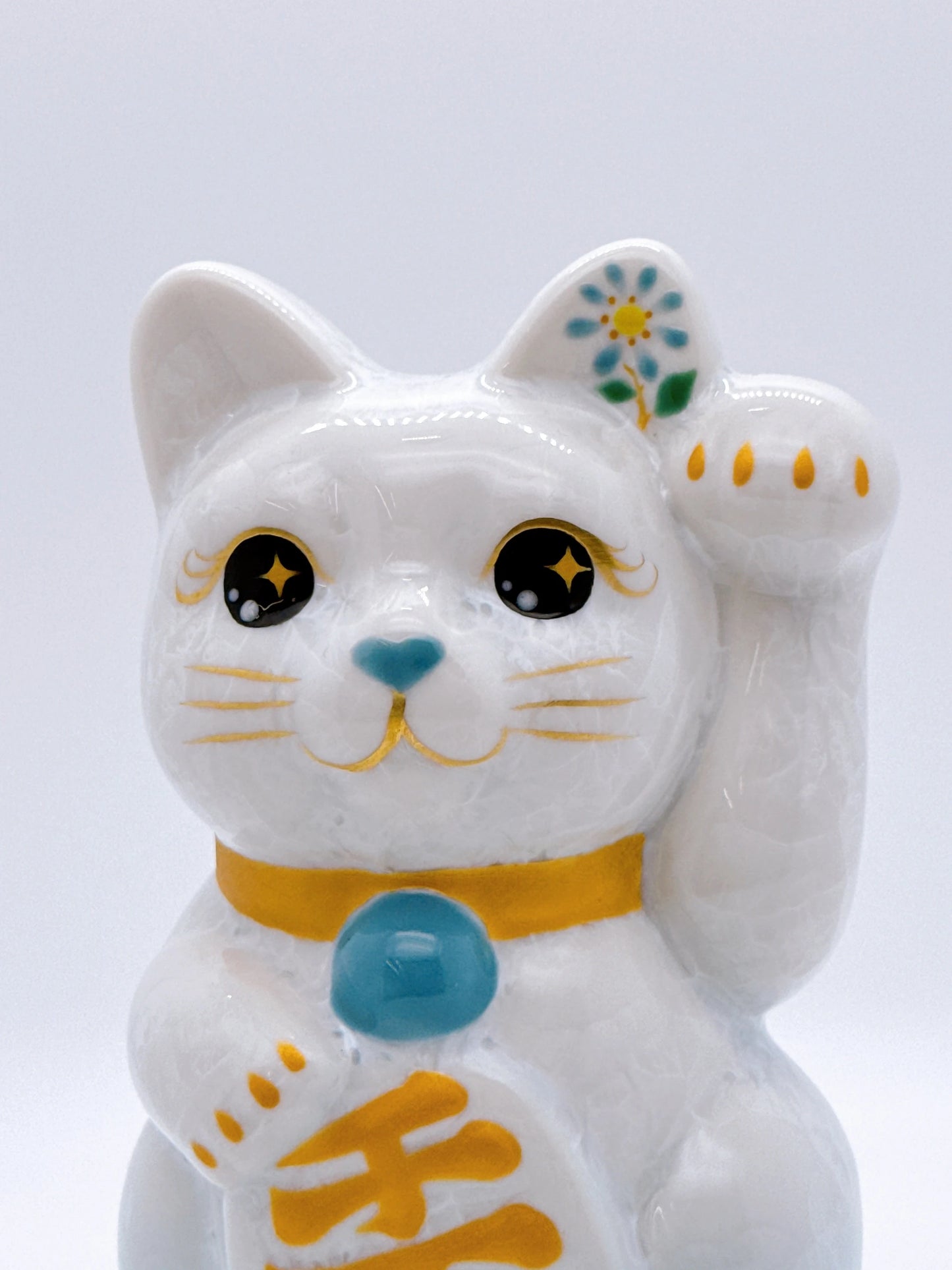 日本清水燒招財貓 花結晶 水白 億萬両 左