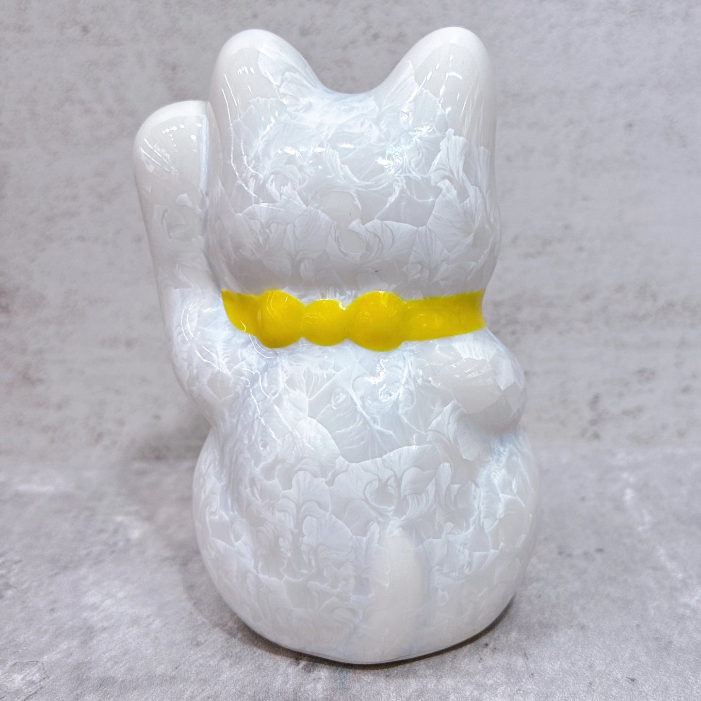日本清水燒招財貓 花結晶 白 億万両 左 特小