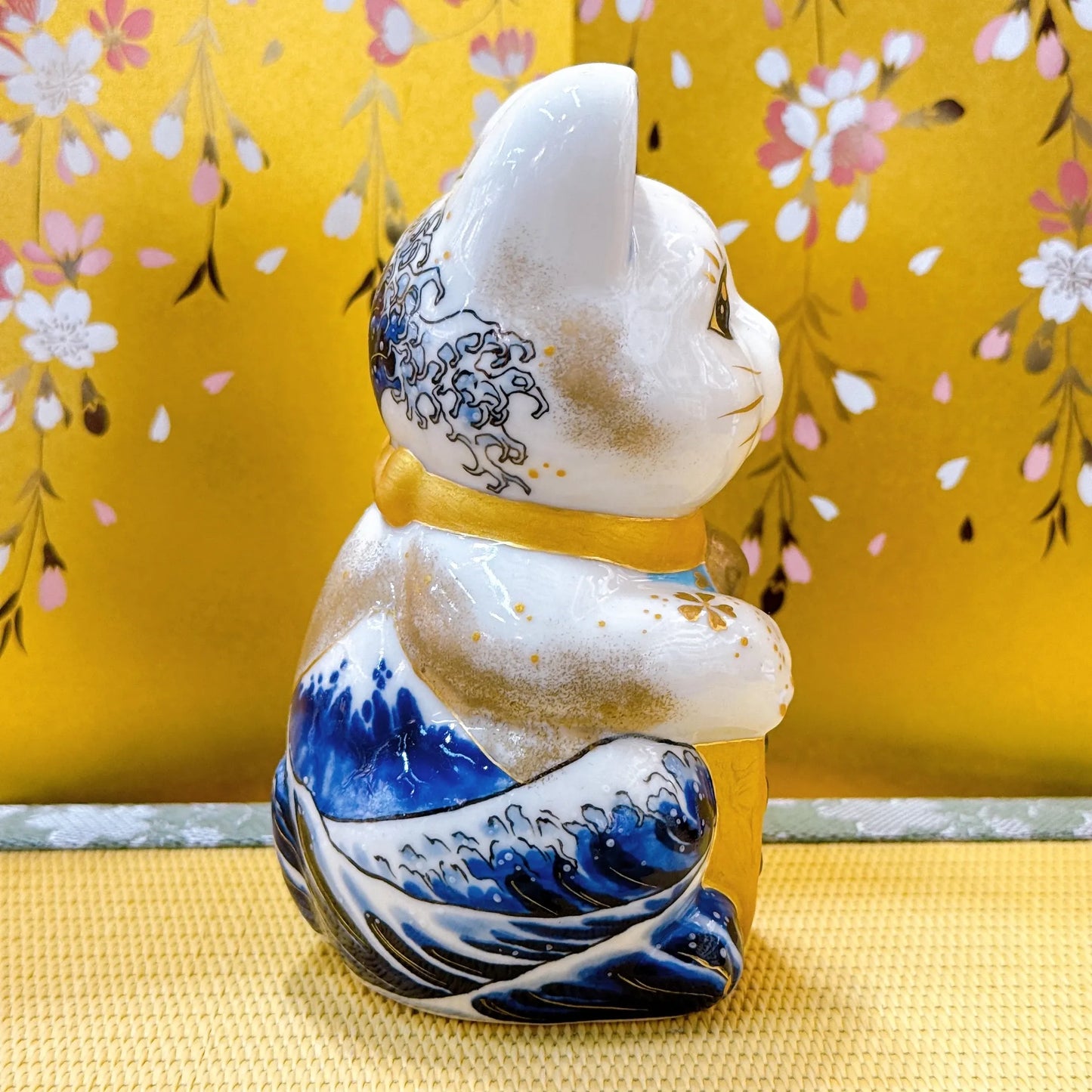 日本清水烧招财猫 神奈川冲浪里 千万两