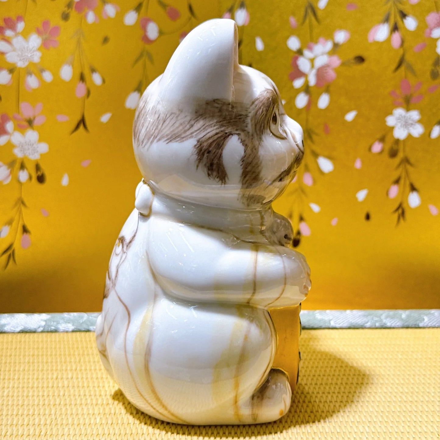 日本清水烧招财猫 仫绘 白地 达摩