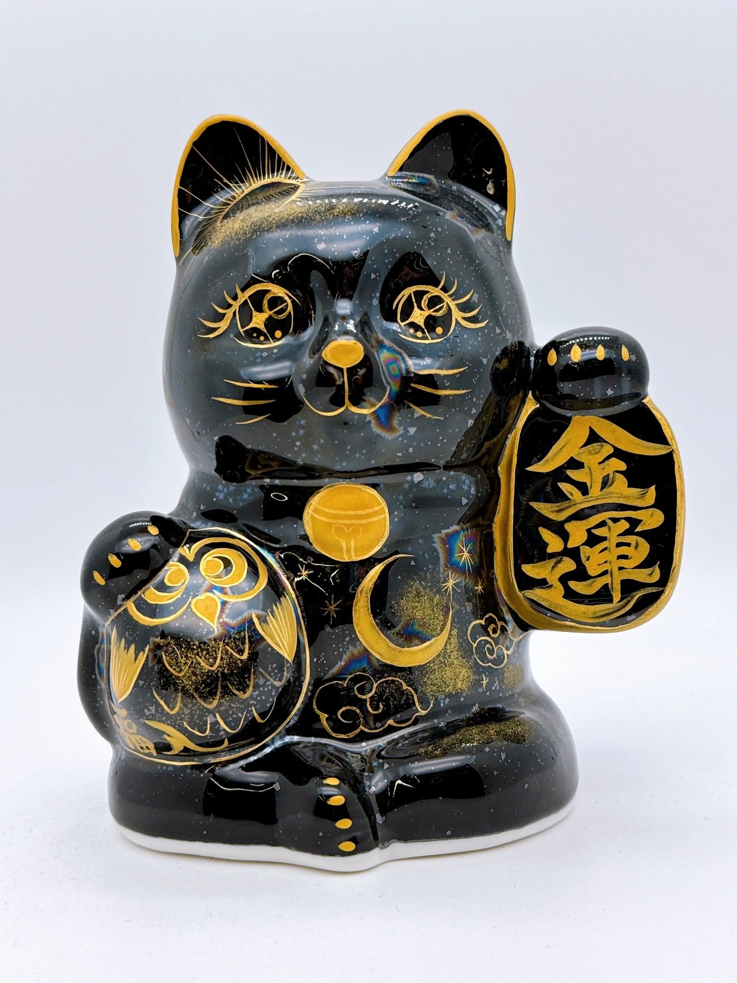 日本清水燒招財貓 貓頭鷹 星結晶 金運