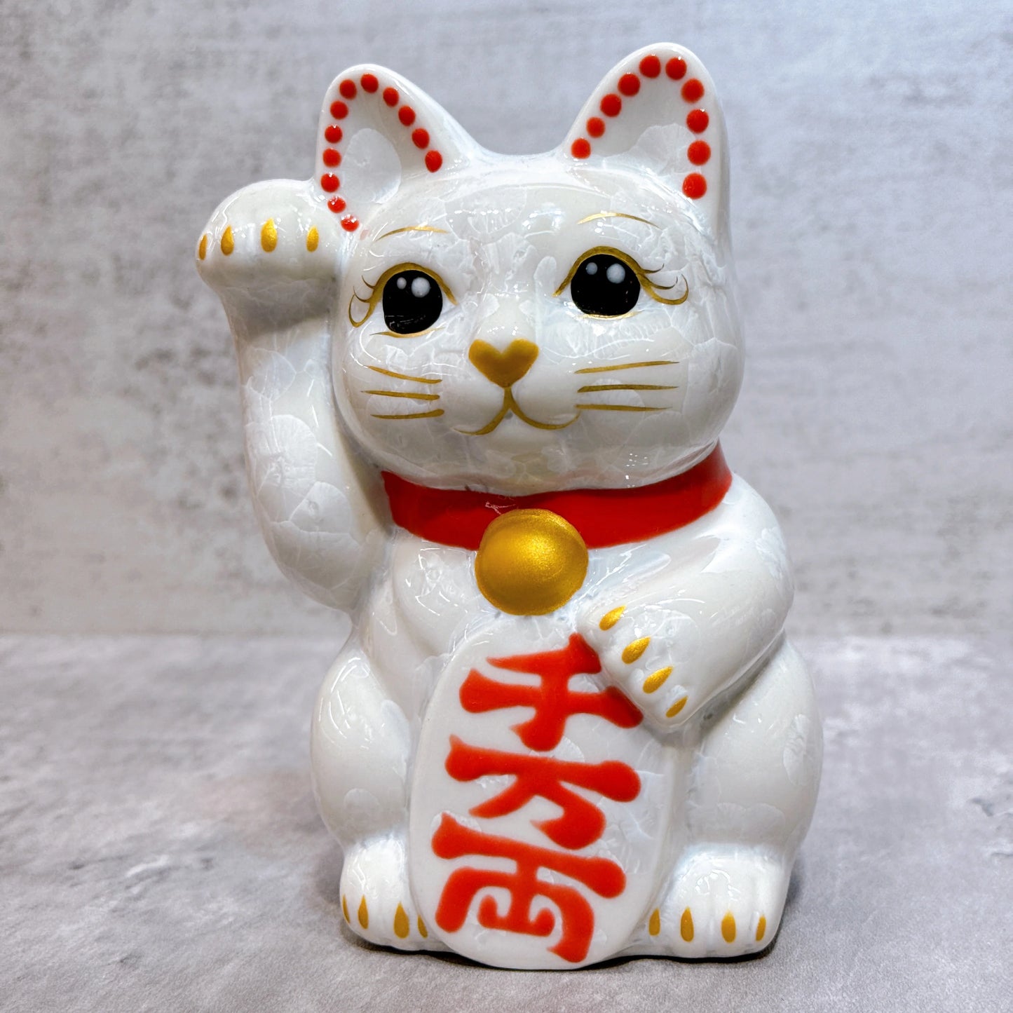 日本清水燒招財貓 花結晶 白 千万両 右