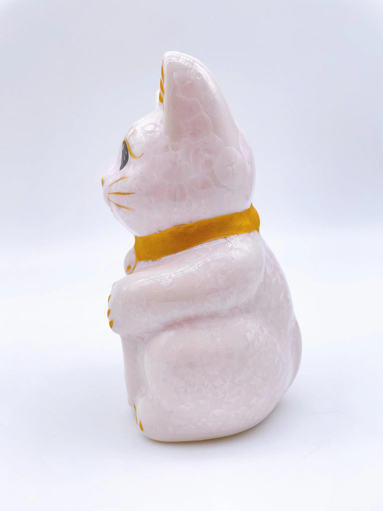 日本清水烧招财猫 花结晶 桃 爆数 特小