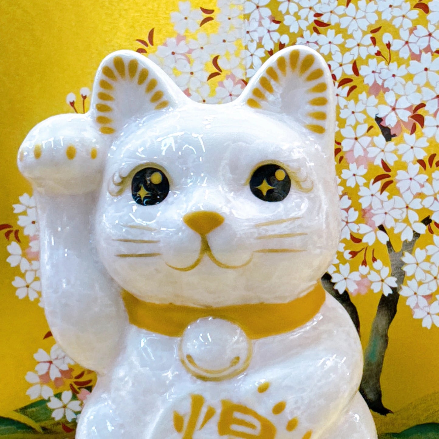 日本清水燒招財貓 花結晶 桃 爆數 右