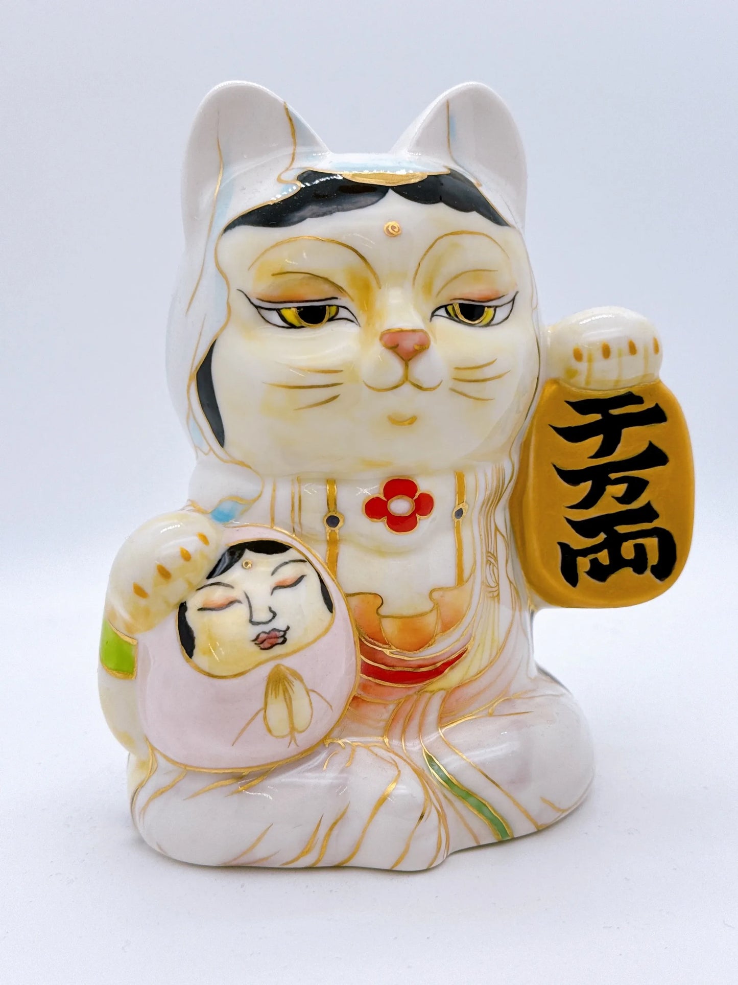 日本清水燒招財貓 達摩 色繪 觀音 千万両