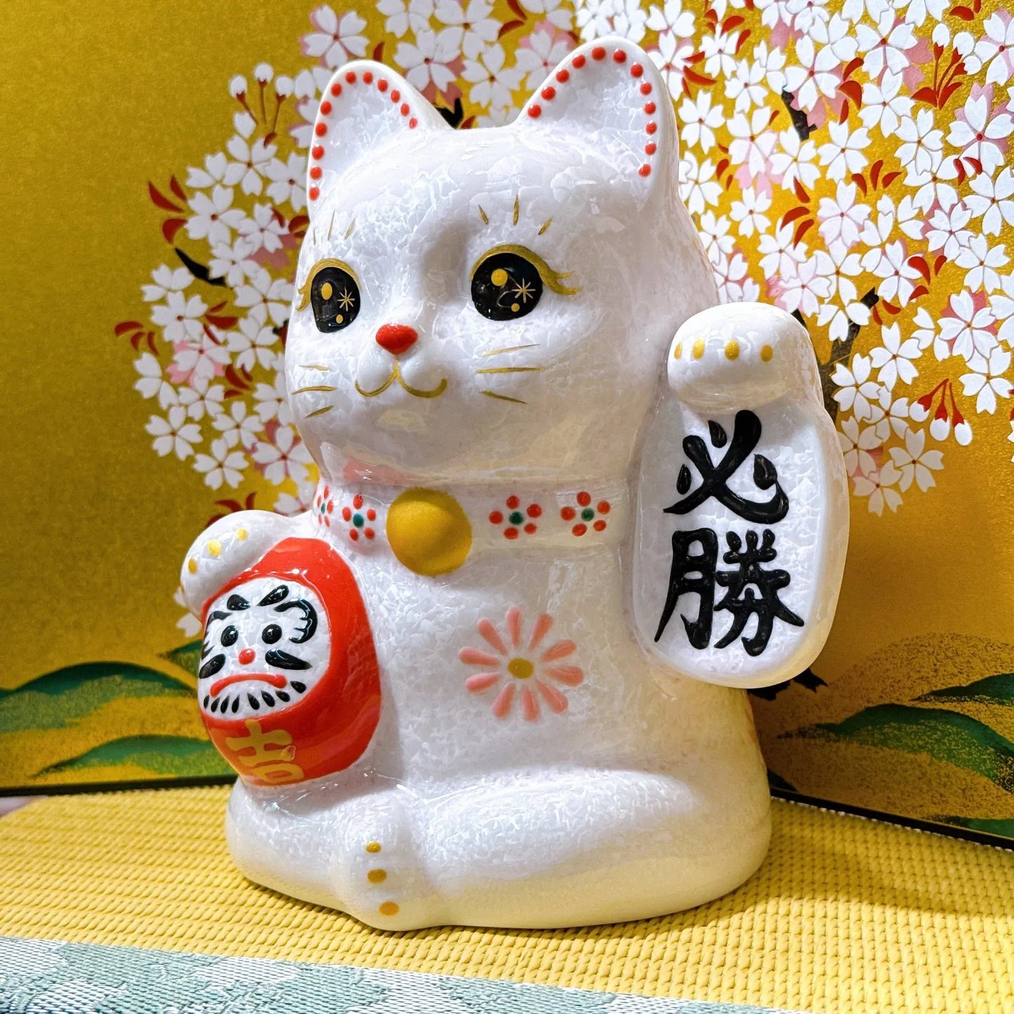日本清水燒招財貓 達摩 花結晶 桃 必勝