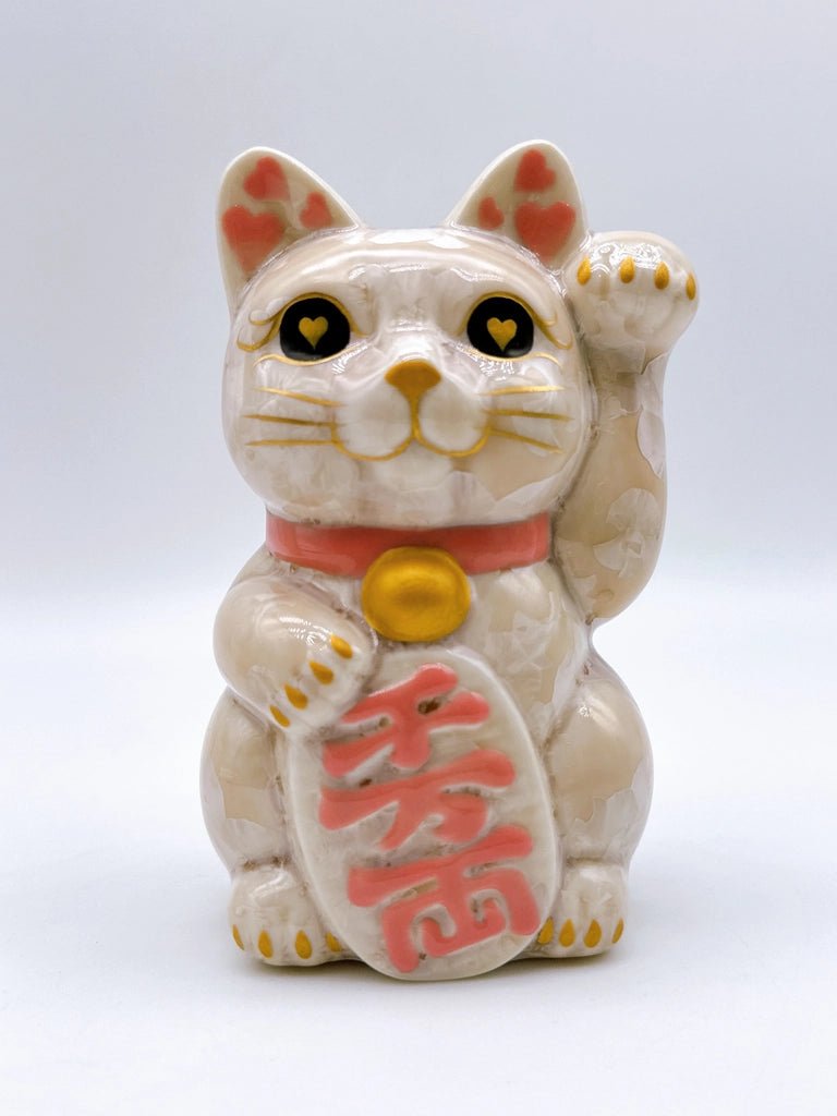 日本清水烧招财猫 花结晶 杏 千万两 右