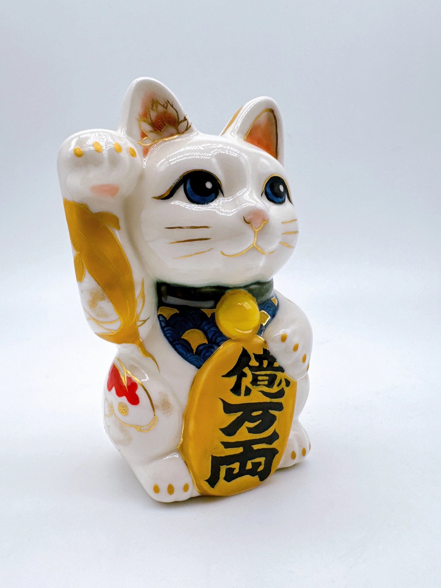 日本清水燒招財貓 色繪 鯉 億万両