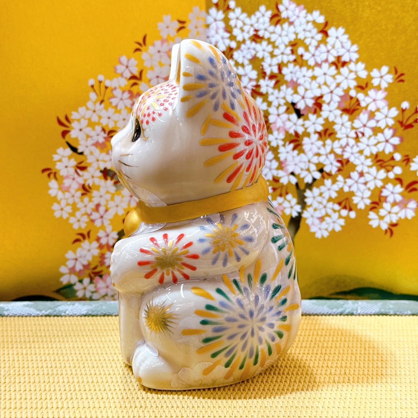 日本清水燒招財貓 花結晶 杏 花火 開運