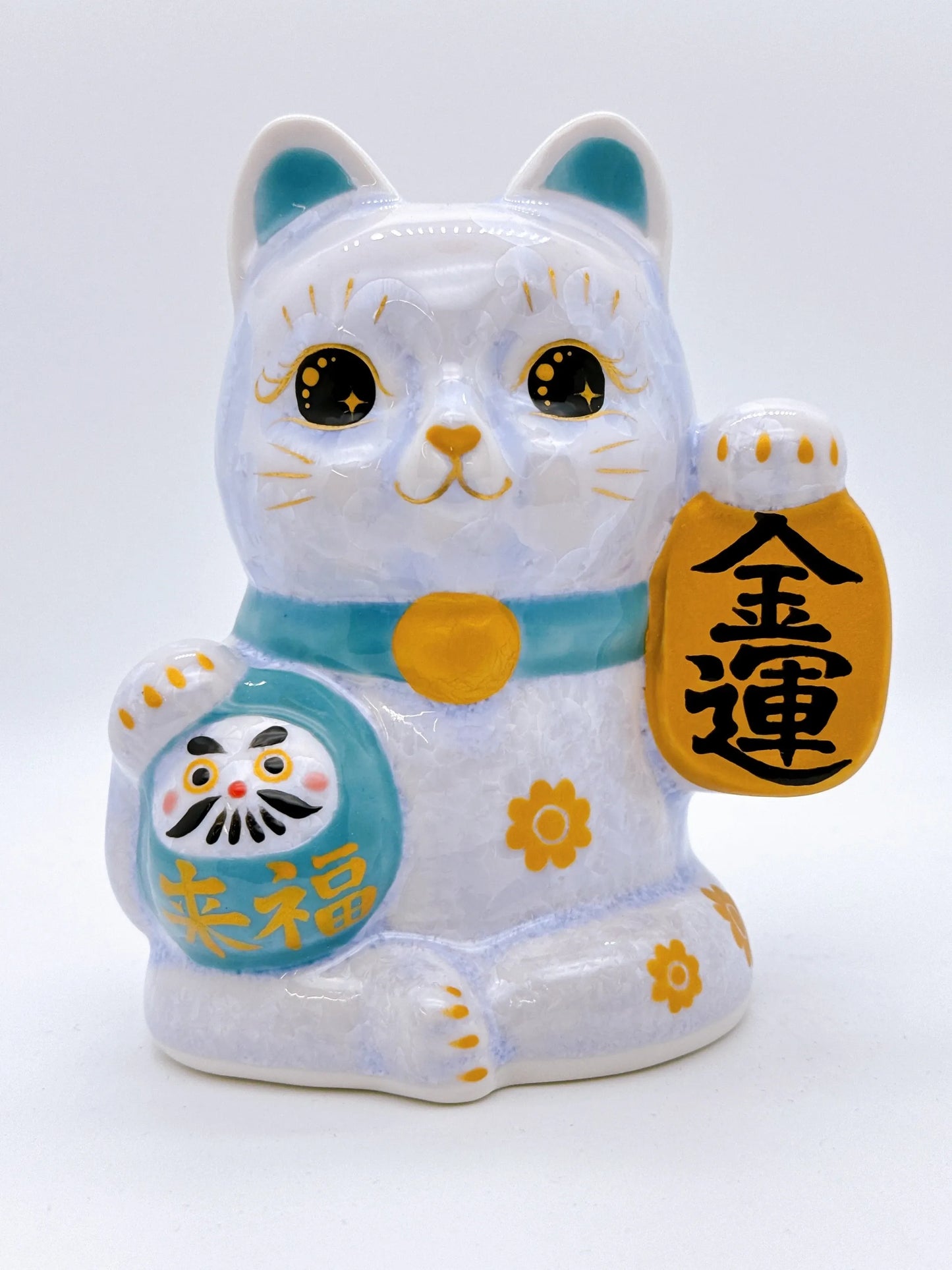 日本清水燒招財貓 達摩 花結晶 藤 金運