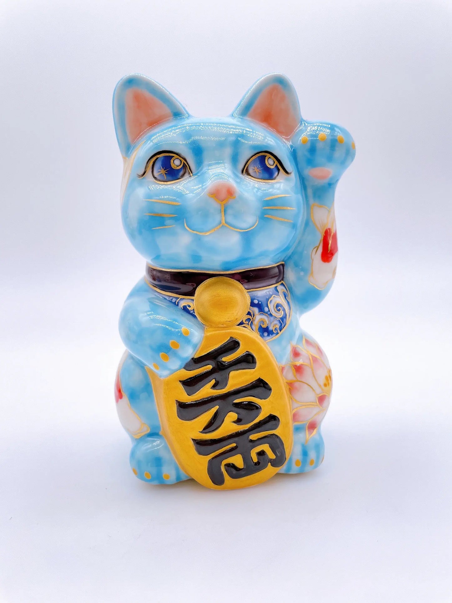 日本清水烧招财猫 水色地鲤