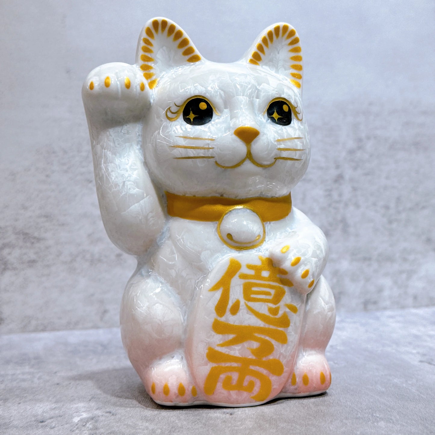 日本清水燒招財貓 花結晶 桃白 億万両 右