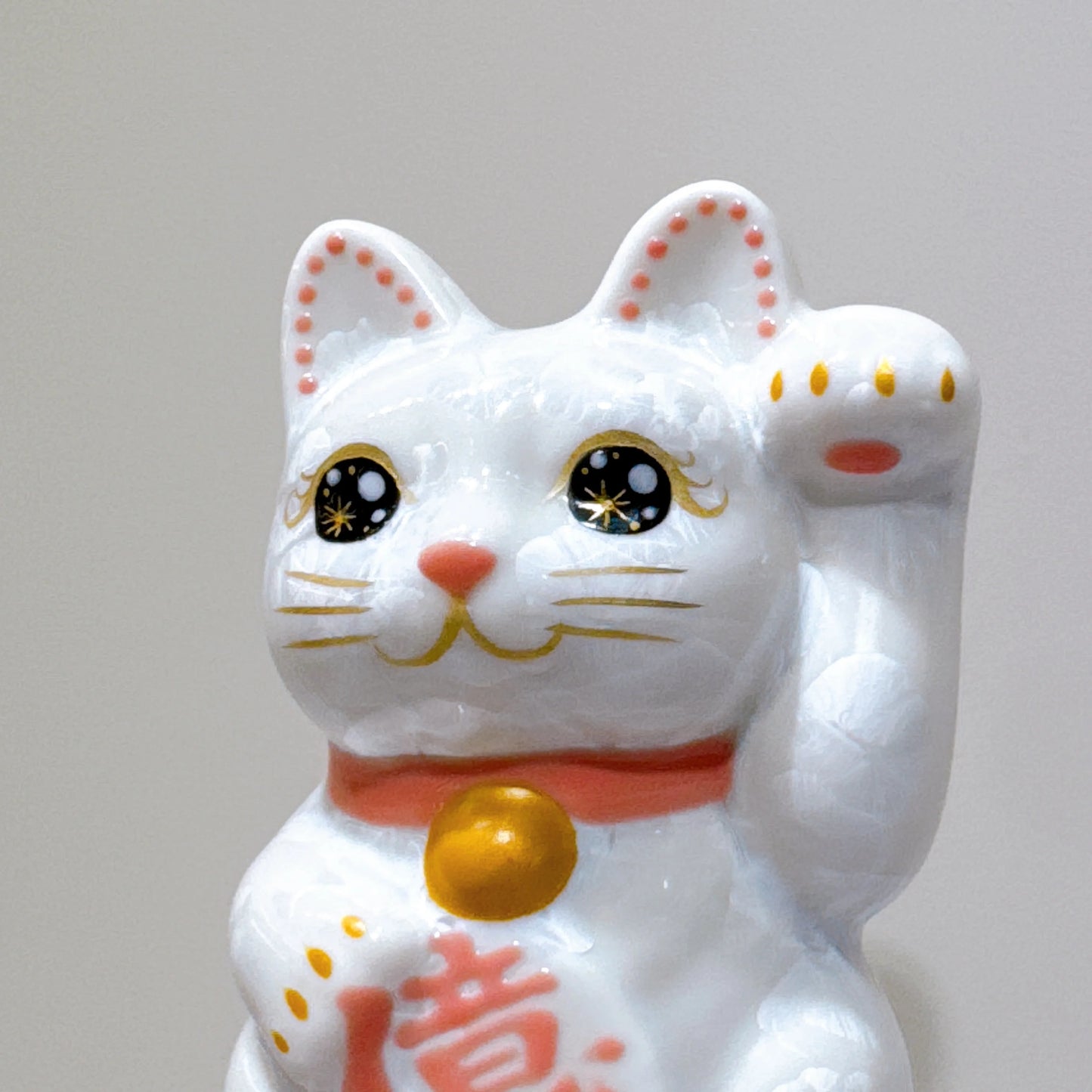日本清水燒招財貓 花結晶 白 億万両 左 特小