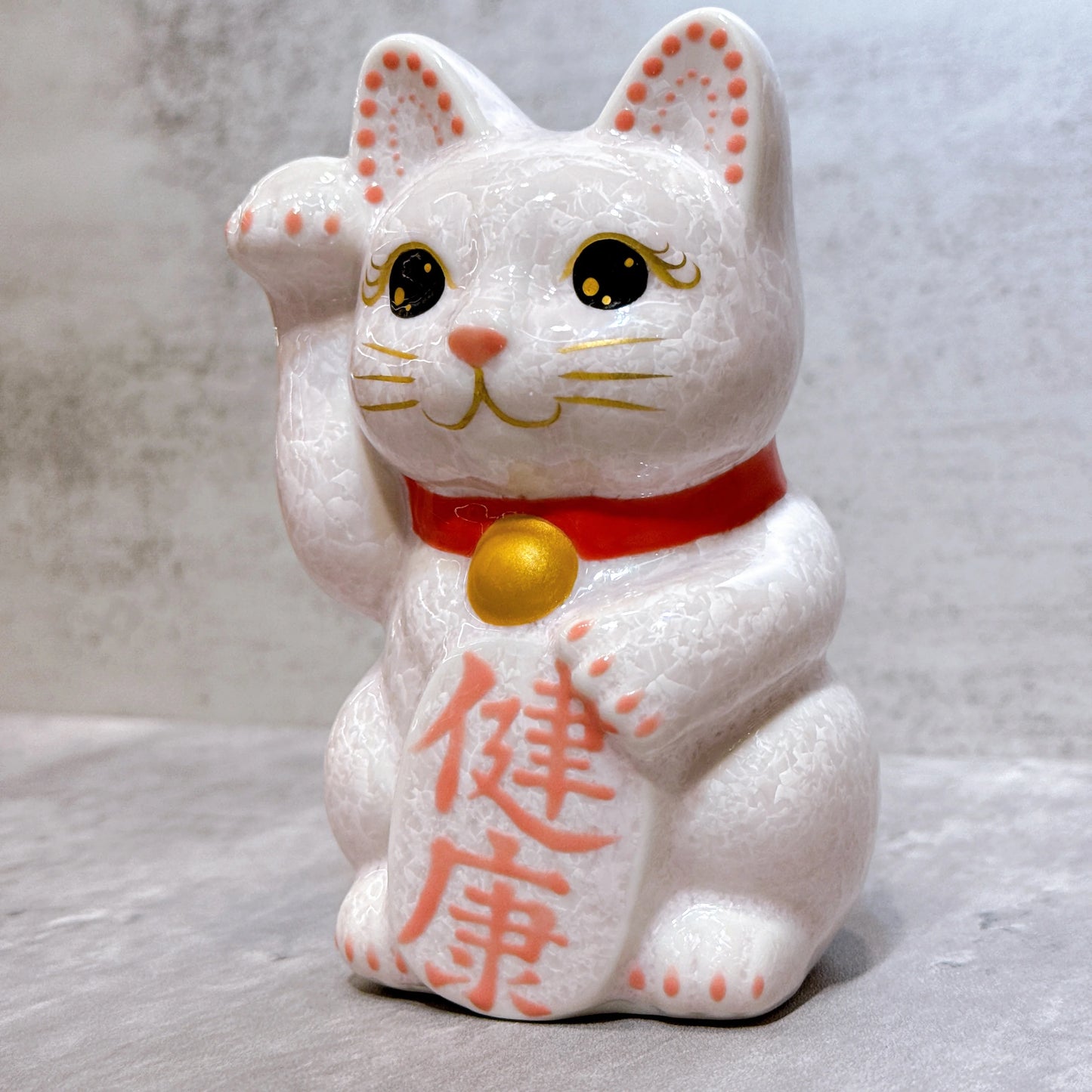 日本清水燒招財貓 花結晶 粉 健康 右